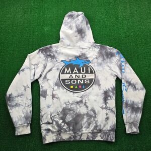 Maui and Sons Hoodie Sweatshirt Mens Small Tie Dye Shark Logo Graphic Surfer